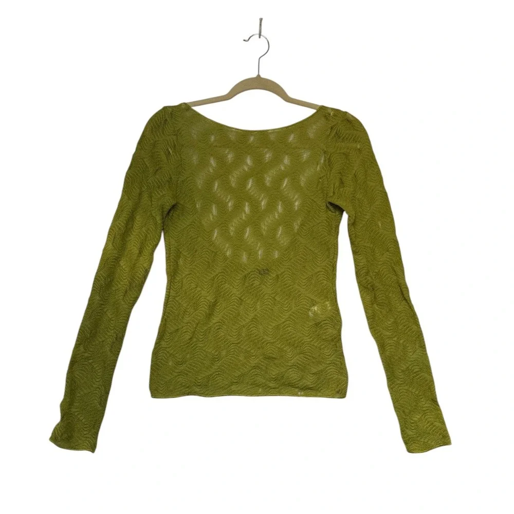 Zara Womens‎ Lime Green Pointelle Knit Open Back Long Sleeve Top Size Medium